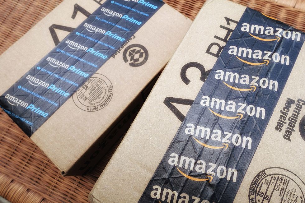 A photo of Amazon boxes. The site, aside from Alexa devices, has a number of smart devices for sale