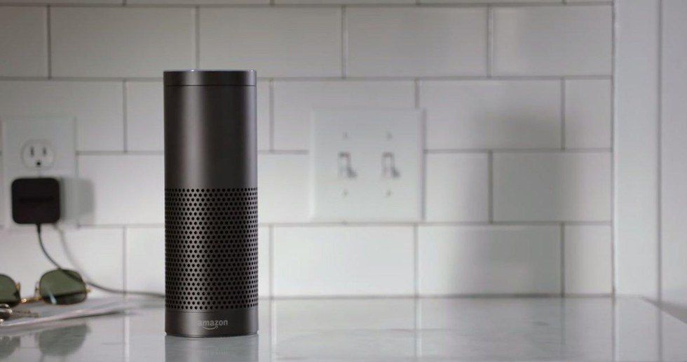 a photo of 1st gen Echo smart speaker on a counter