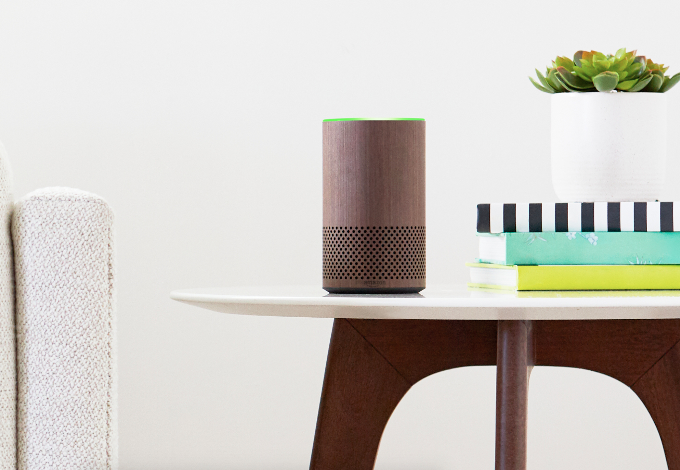 a photo of a smart speaker on a table