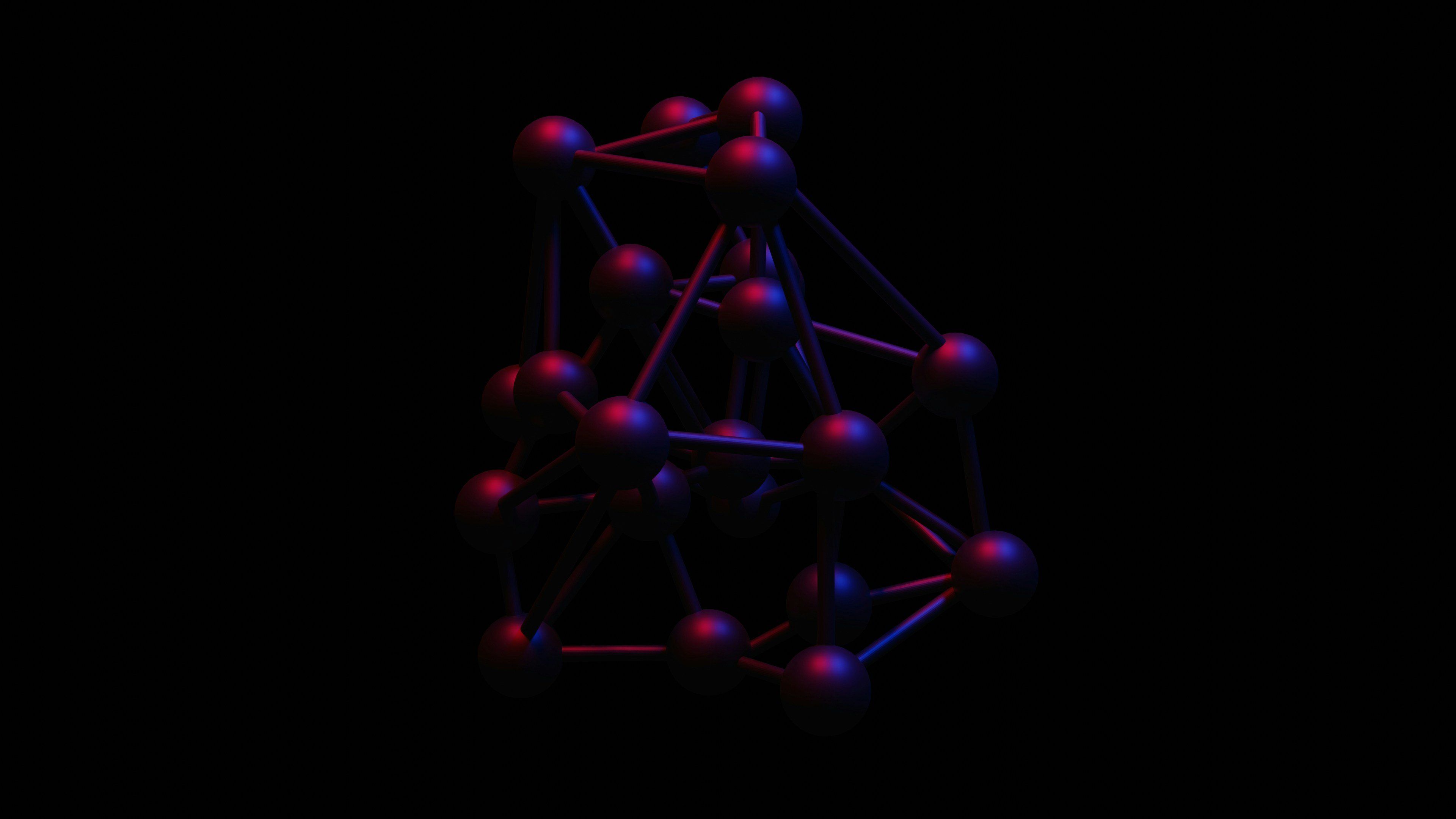 a 3d model of a structure with red and blue balls