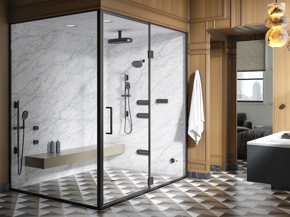 a photo of a bathroom with Kohler's Anthem+ Digital Showering System