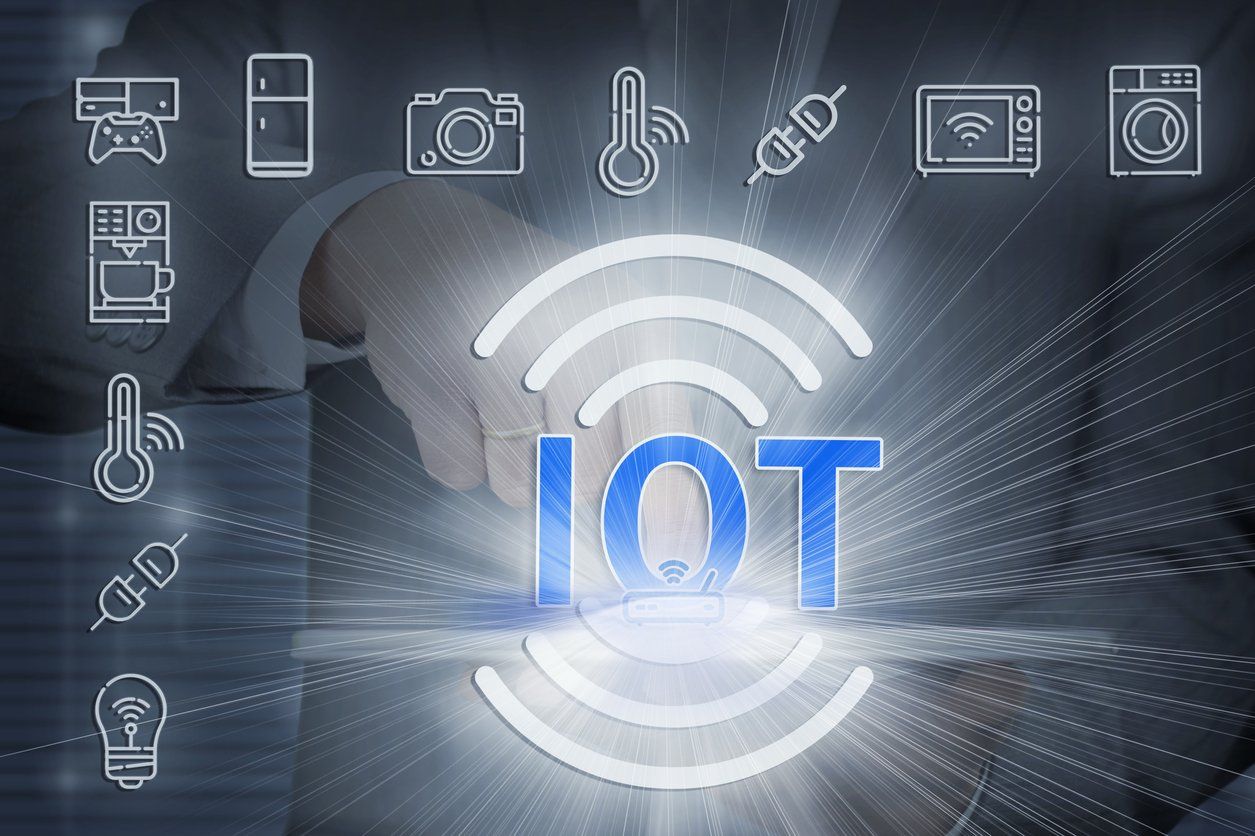 an illustration of IoT letters surrounded by the devices you can connect 