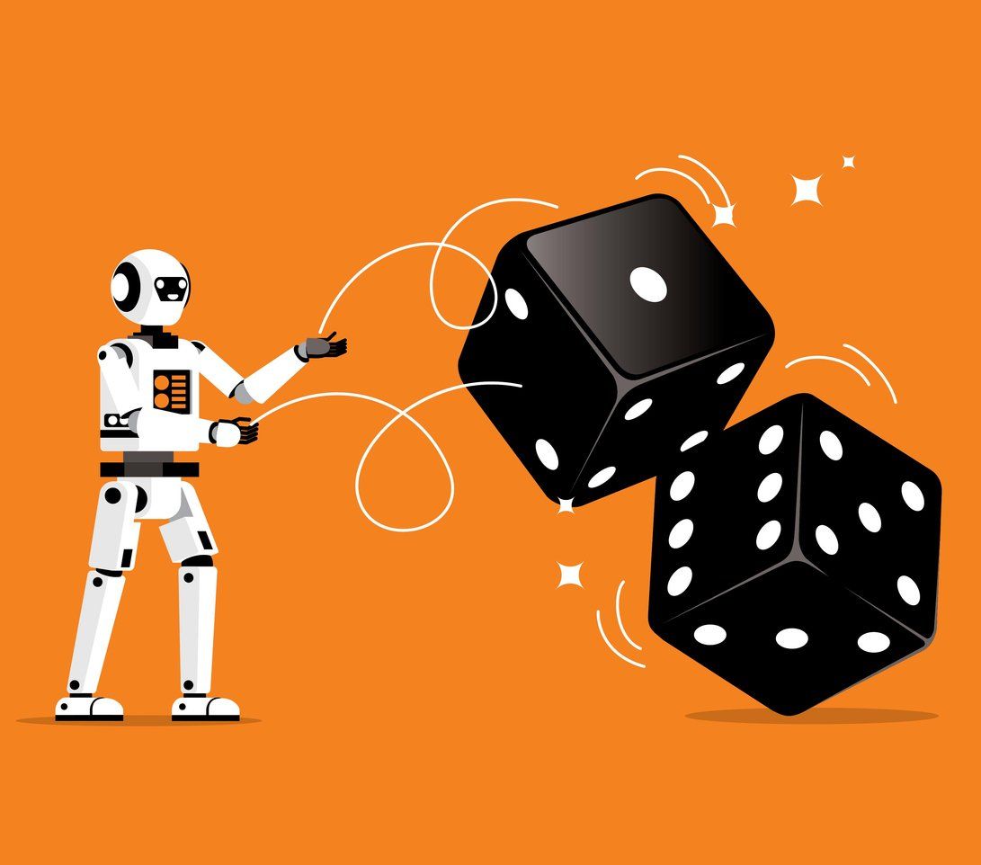 Robot throwing two dice stock illustration