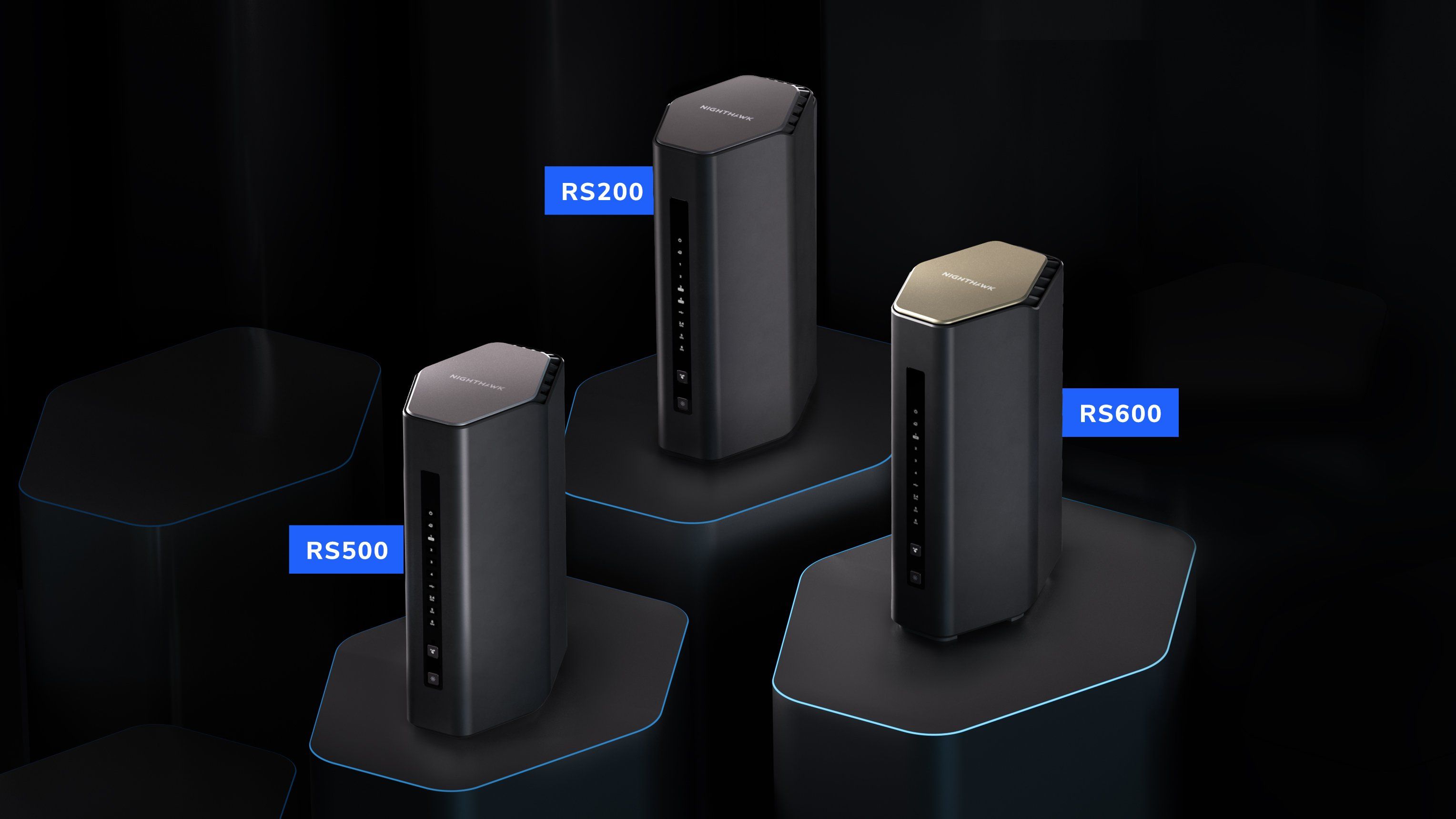 a photo of NETGEAR's three new Wi-Fi 7 routers