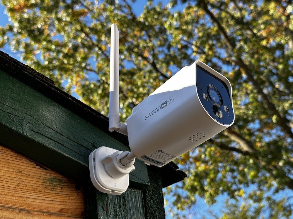 photo of Swann MaxRanger4K Long-Range, Solar-Powered 4K Security System on a shed