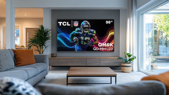 a photo of TCL's QM6K Series TV on the wall in a living room