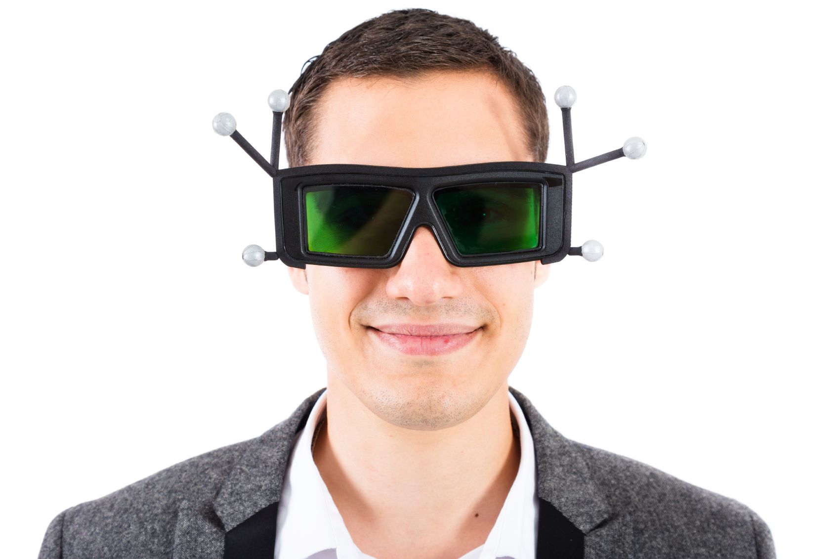 a photo of a man wearing a prototype VR headset