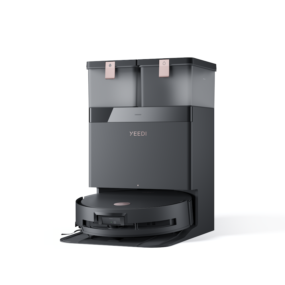 a product shot of YEEDI S14 PLUS Robot Vacuum and self-emptying station